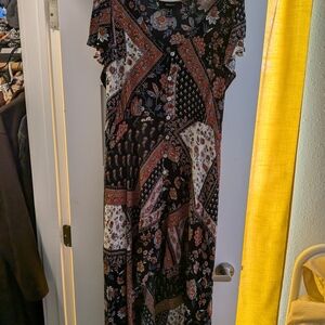 Forever 21 Black and Red Patchwork Maxi Dress